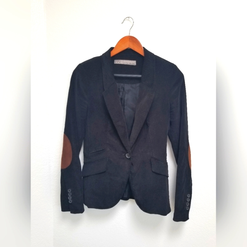 Suede and leather black blazer, M, Zara